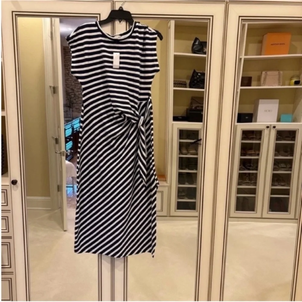 LOFT Blue and White Striped Midi Dress - Picture 2 of 5